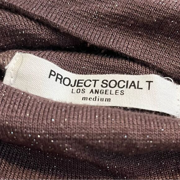 NWOT Project Social T Mockneck Glitter Sparkle Top Purple Long Sleeve Stretch M - Picture 7 of 12